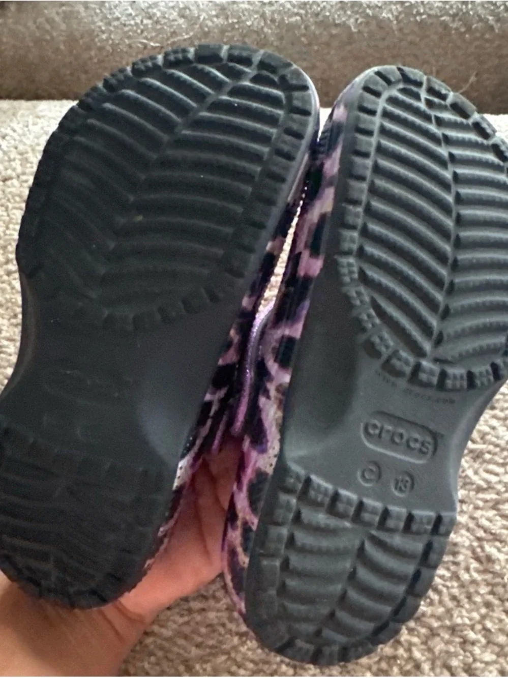 CROCS Kids' Purple Leopard Print Clogs with Black Accents